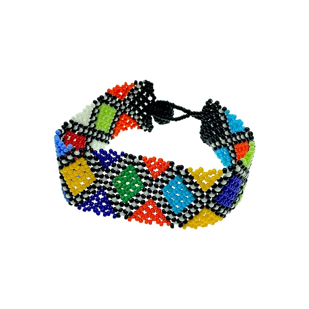 South African Zulu Beadwork Bracelet, Glass Beads, Rasta Colors, Ethnic Tribal
